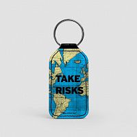 Take Risks - World Map - Leather Keychain