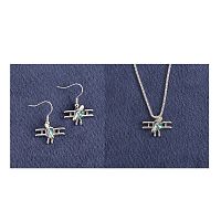 Biplane Silver-Tone Jewelry Set (Necklace and Earrings)